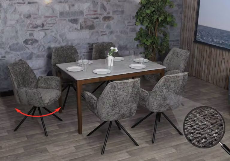 Set di 6 sedie da pranzo HWC-G67, sedia per cucina, sedia con braccioli, girevole, con sistema di auto-blocco, in tessuto chenille ®, colore grigio scuro