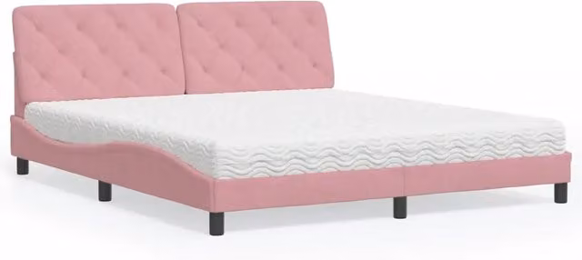 Letto moderno con materasso in velluto rosa e bianco vidaXL L/P/H: 218 x 180 x 74,5 cm
