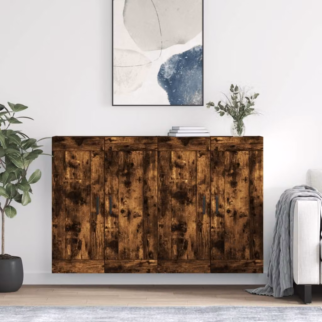 Set di 2 armadietti a parete moderni vidaXL in legno Rovere Fumo marrone con ante a battente