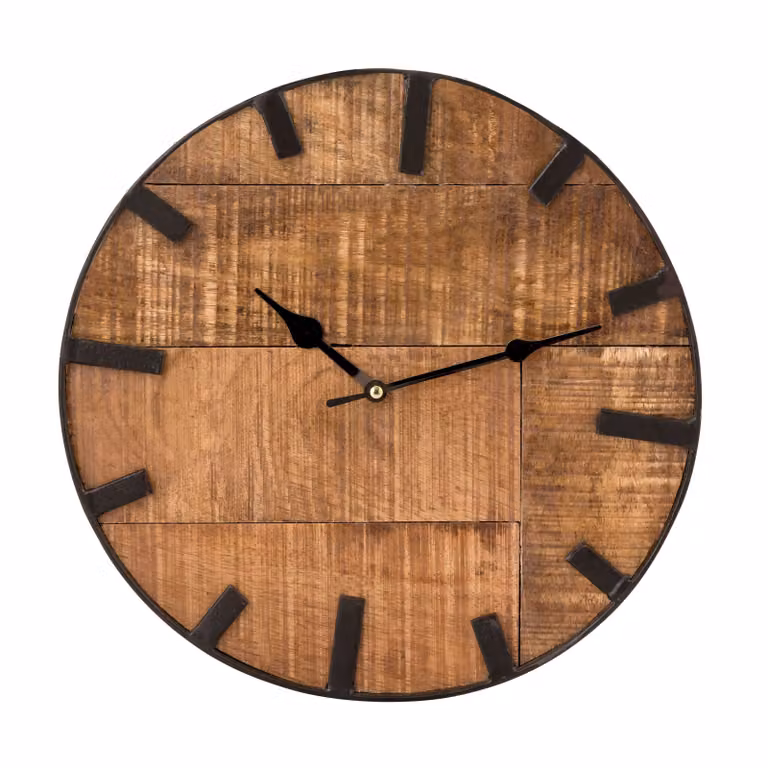 Orologio da parete in legno da salotto orologio rotondo vintage silenzioso in legno di mango