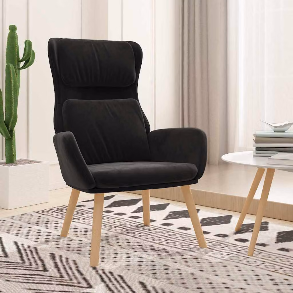Poltrona Relax Recliner vidaXL in Velluto Nero con Braccioli e Struttura in Metallo e Legno