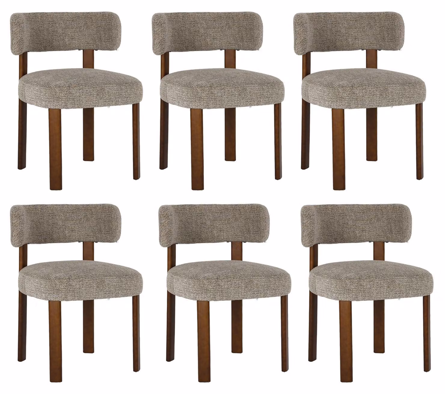 Set di 6 sedie da pranzo in legno massello, dal design semplice ed elegante, con schienali arrotondati per un comfort ottimale, colore marrone