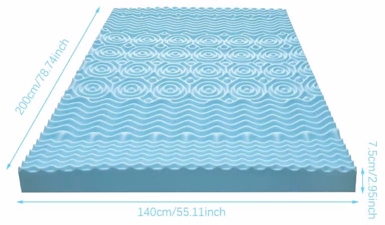 Materasso in memory foam - Materasso in gel - Design ergonomico a 5 zone - Copertura rimovibile - Allevia la pressione - Traspirante - 140 x 200 x 7,5 cm