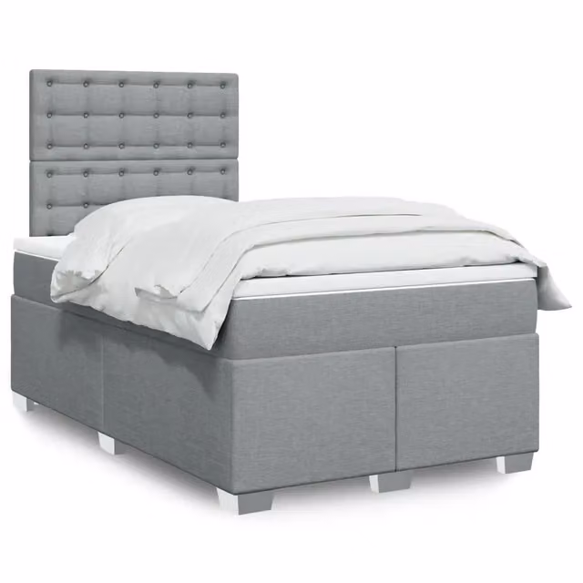 Letto a molle con materasso vidaXL in legno di pino e tessuto, Grigio e Bianco, L 120 cm x P 190 cm