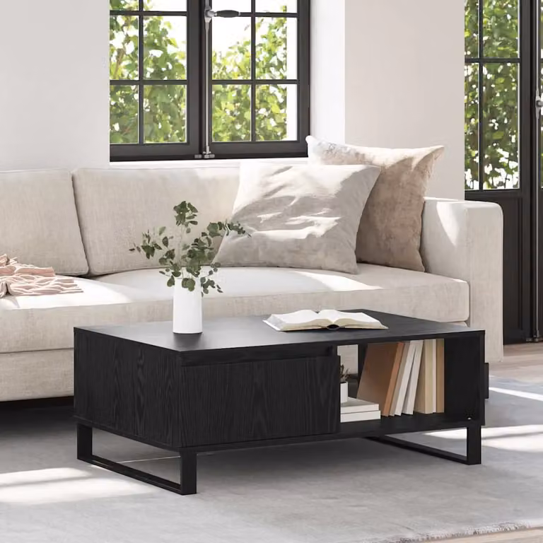 vidaXL Tavolino da salotto rettangolare in stile minimalista, colore nero, L: 90 cm, P: 60 cm, H: 35 cm