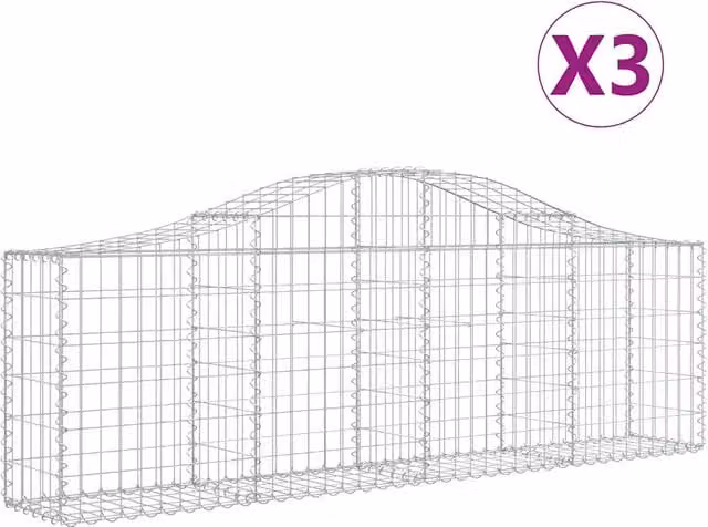 Cesti Gabbioni ad Arco 3 pz 200x30x60/80 cm Ferro Zincato