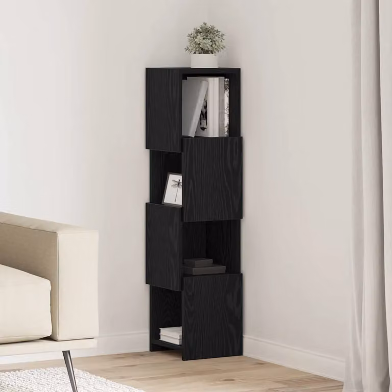 Mobile angolare vidaXL in legno ingegnerizzato Rovere Nero, L 25,5 cm x P 25 cm x H 102 cm