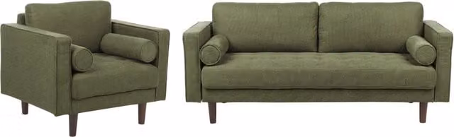 Set da soggiorno Beliani composto da divano a 3 posti e poltrona in tessuto verde con stile retrò e schienale imbottito