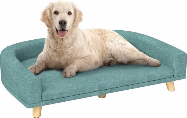 Divano per cani di taglia grande PawHut con gambe rialzate e cuscino sfoderabile, Verde, L 98 x P 67 x H 25 cm – 1
