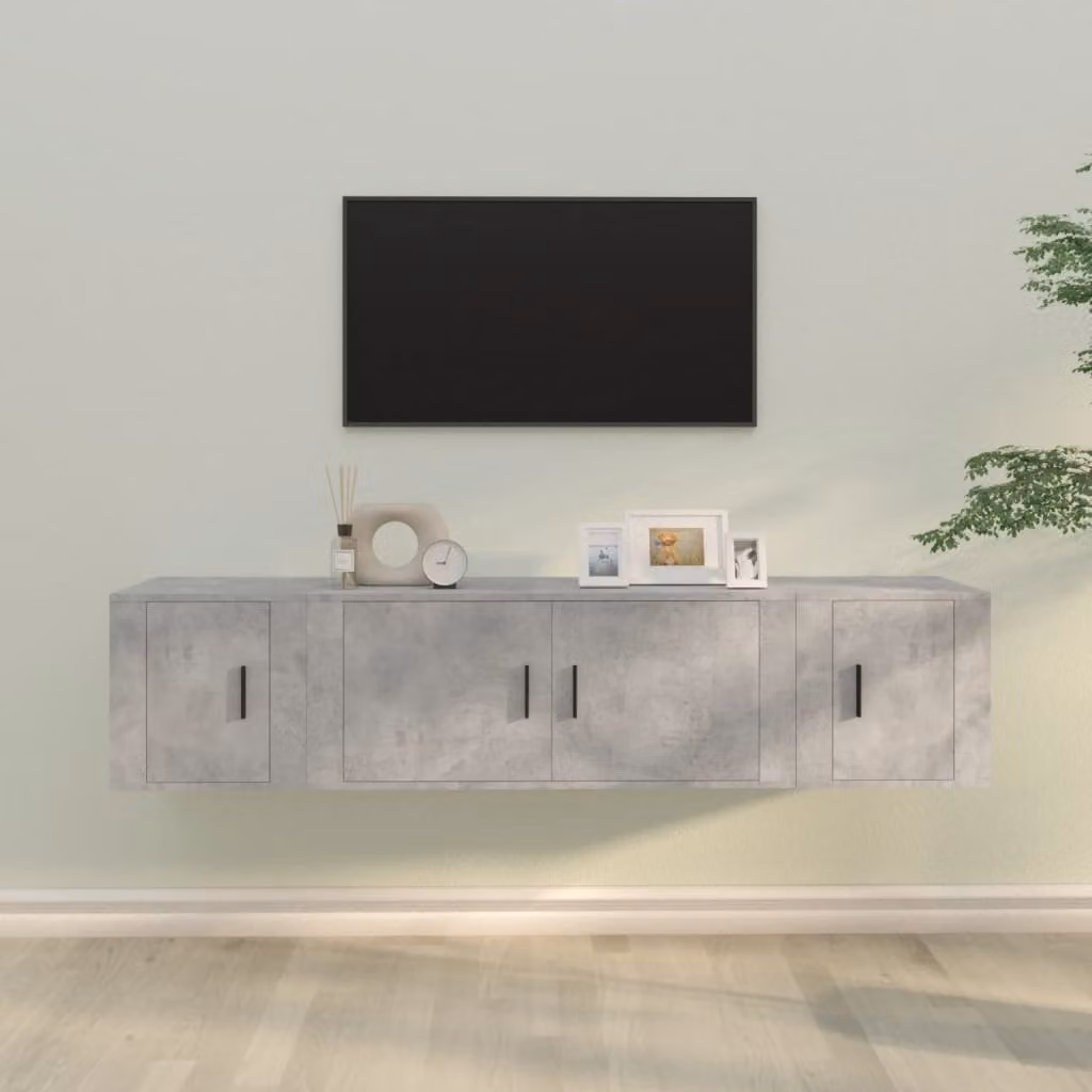 Set di mobili porta TV moderno vidaXL in legno e MDF, 3 pezzi, Grigio, da appendere alla parete