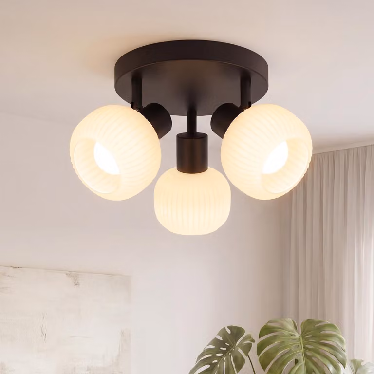 ZMH faretto da soffitto bianco plafoniera rotonda 3 fiamme faretto interno paralume in vetro lampada da corridoio E14 faretto vintage senza lampadina