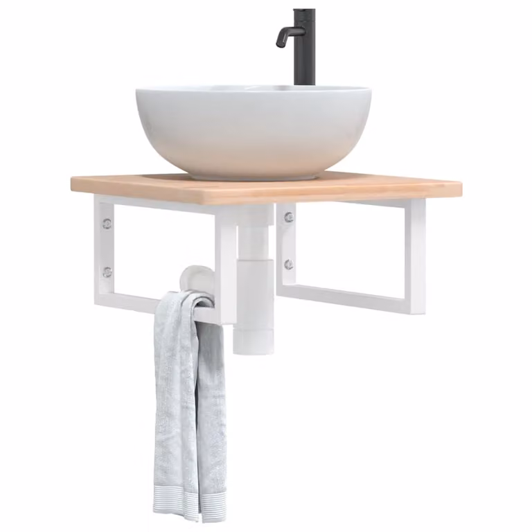 vidaXL Ripiano da parete per bagno in legno di rovere e metallo, moderno, marrone e bianco