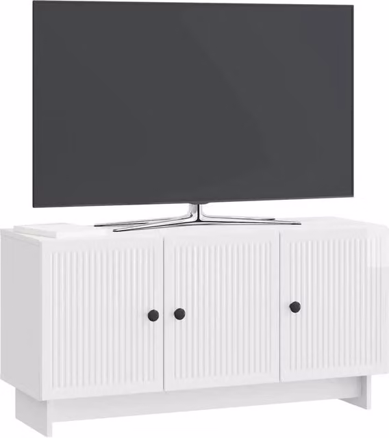 Mobile TV Design In Bianco Lucido con Compartimenti Media, L: 99 cm, P: 34,5 cm, H: 50 cm – 1