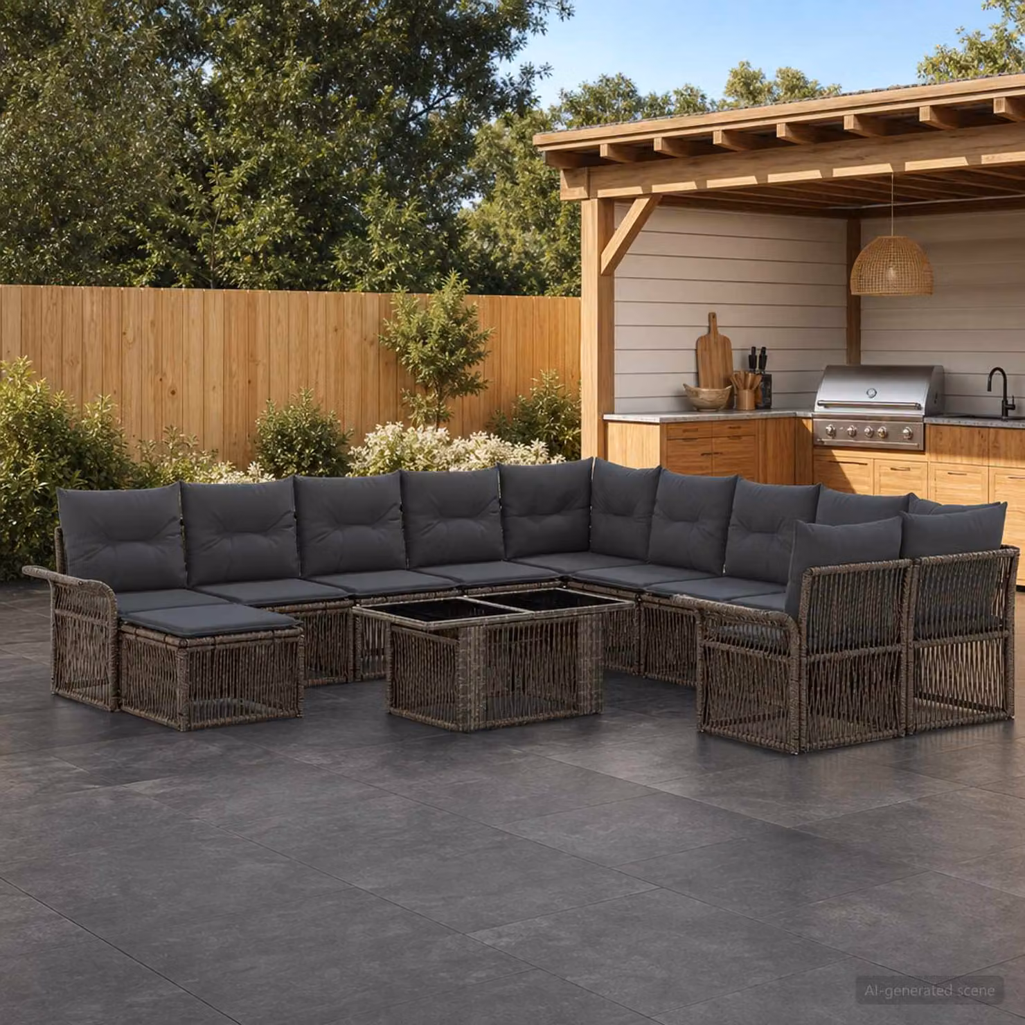 Set Divano da Giardino vidaXL 12 pz in Polyrattan Grigio e Antracite con Cuscini e Tavolino