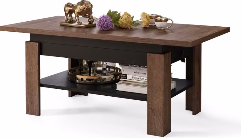 Tavolino All4All Rino, tavolino da caffè, tavolino da salotto con ripiano, tavolino da divano, allungabile fino a 170 cm, regolabile in altezza, 130x65 cm, 05, rovere marrone + nero