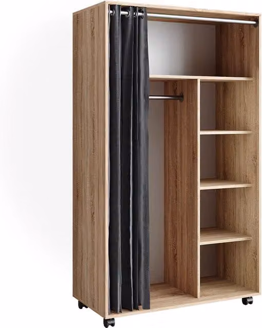 Armadio multifunzione Doros Sonoma 100 x 168 cm aperto, con rotelle Vicco