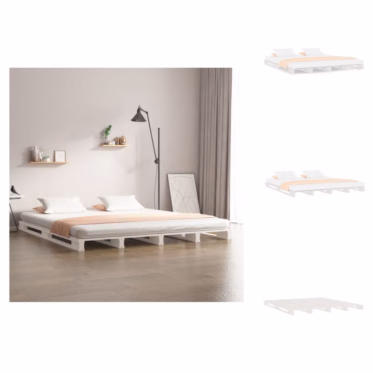 vidaXL Letto a pallet bianco 140x190 cm in legno di pino massiccio - Letti e strutture letto