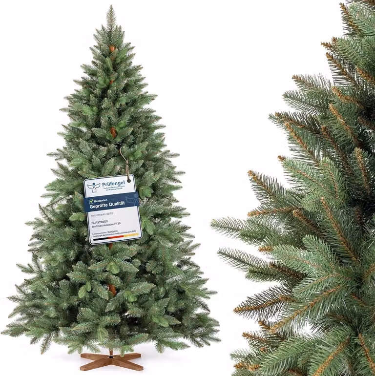 Albero FAIRYTREES Nordman Premium 220 cm, realizzato nell'UE. Albero di Natale artificiale formato da due materiali diversi