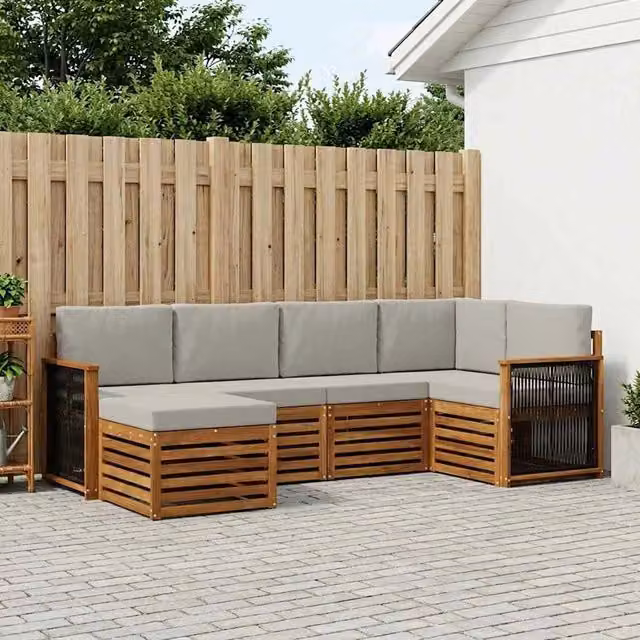 Set di divani da esterno 5 pz Naturale e Grigio Chiaro 3384562