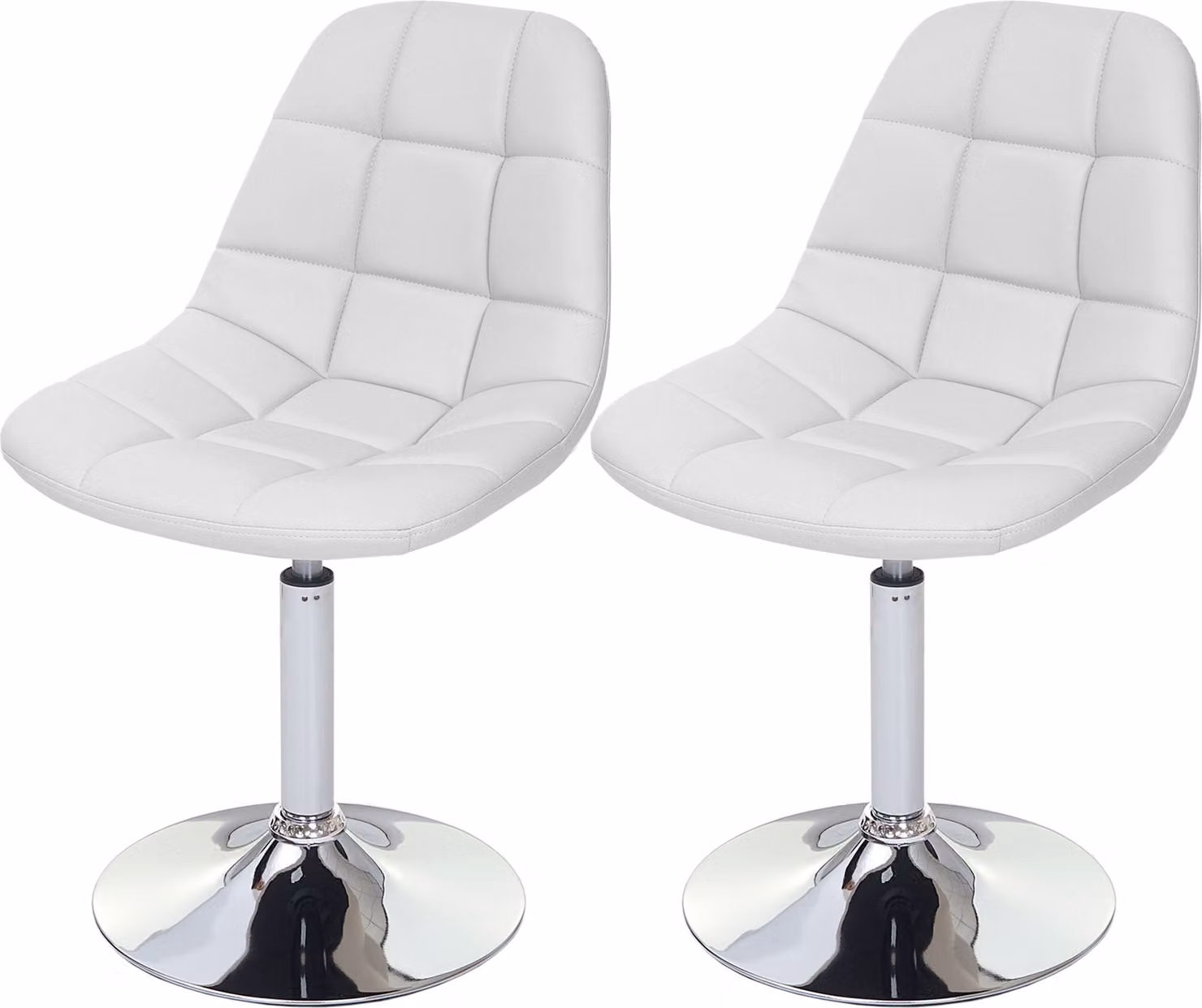 set di 2 sedie da pranzo HWC-A60, sedia girevole, cromo ~ Pelle finta bianca