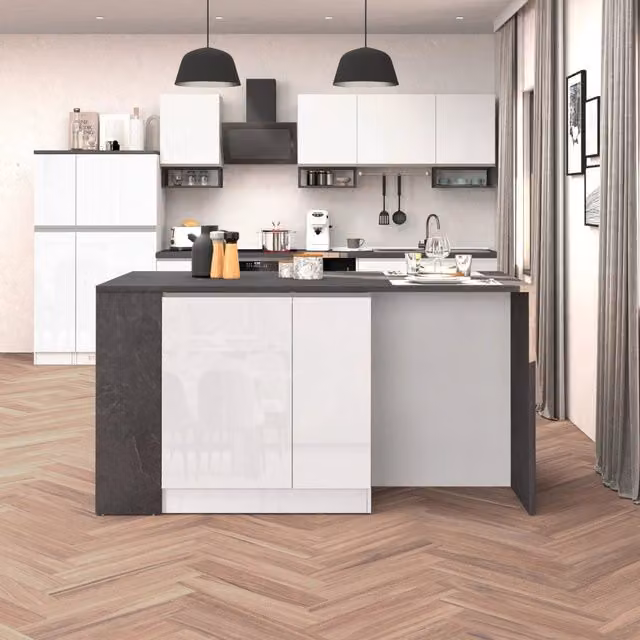 WHOUS Isola da cucina Sole 2 ante 2 cassetti e 1 scaffale bianco lucido/report 168x90x91 cm