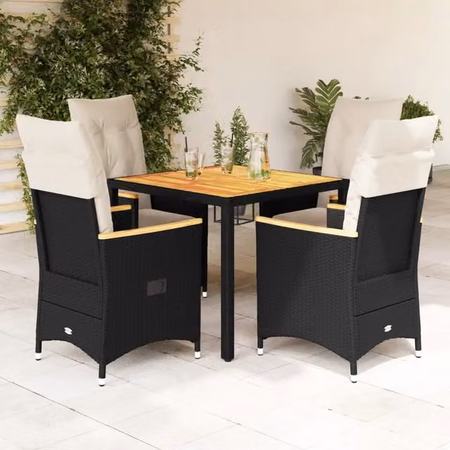 Set da Pranzo da Giardino 5 pz Nero con Cuscini in Polyrattan 3276833