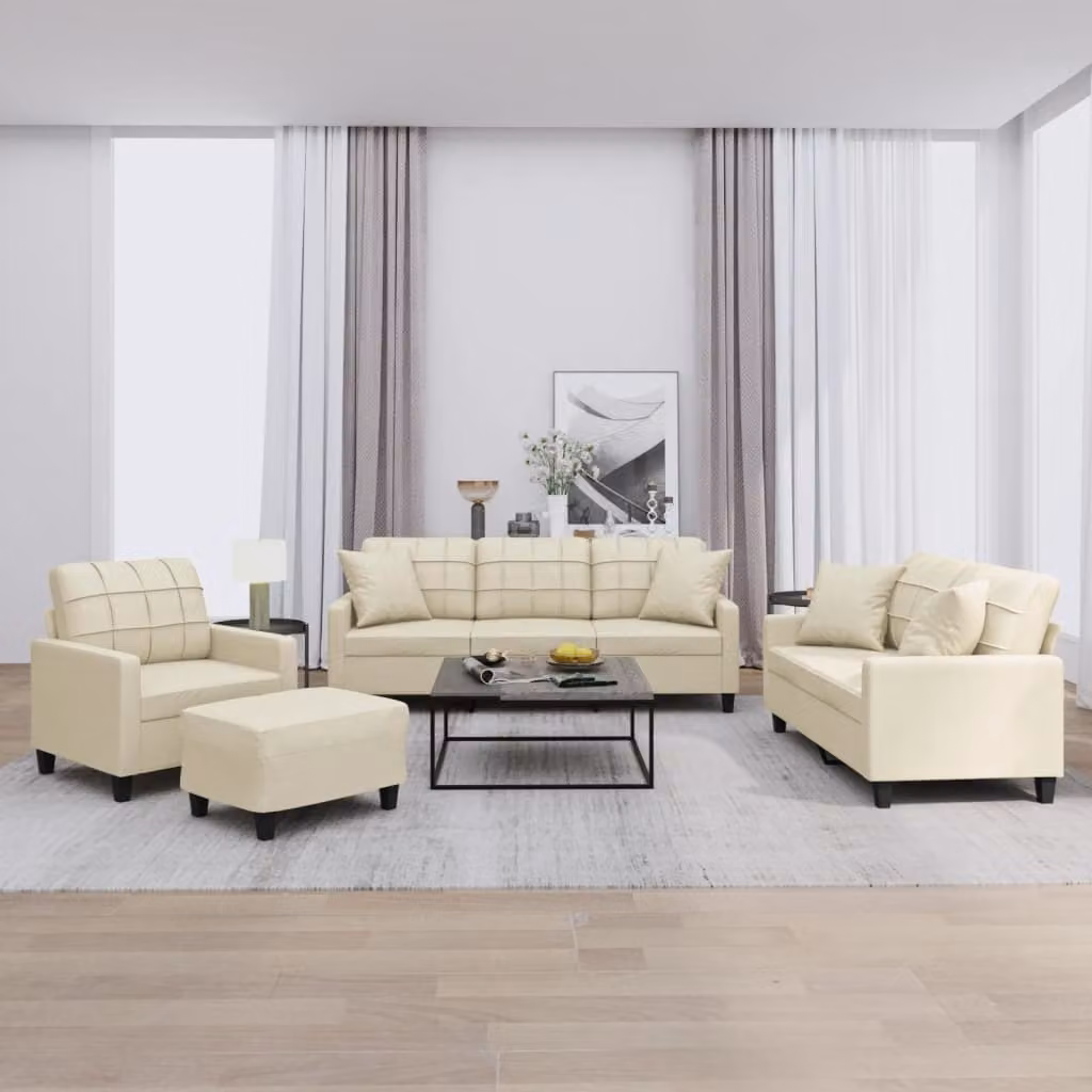 Maison Exclusive - Set divano 4 pezzi con cuscini in ecopelle color crema