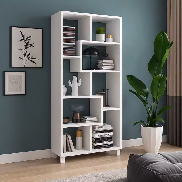 Biblioteca Veniano DMORA, Libreria Moderna con 8 Ripiani, Bianco, L: 68 cm, P: 25 cm, H: 161 cm – 1