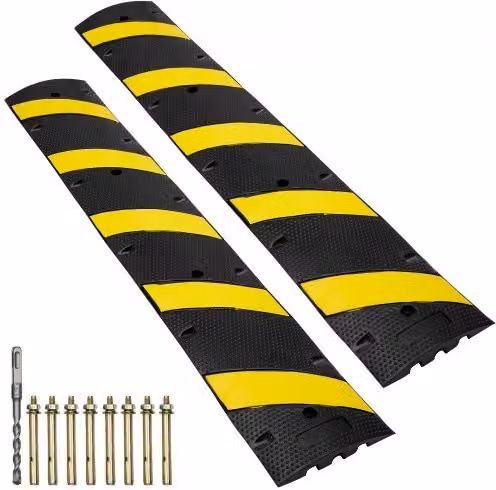 Set di 2 Passacavi in Gomma VEVOR Modulari a Pavimento con 2 Canali, Impermeabili e Resistenti, Colore Nero e Giallo, L: 183 cm, P: 30 cm, H: 4,5 cm