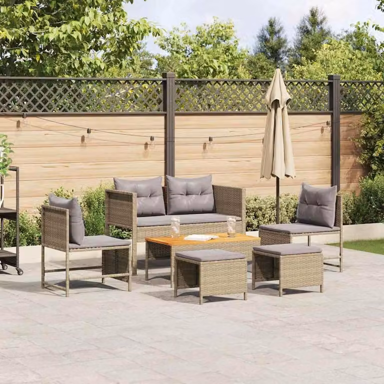 Maison Exclusive - Set da giardino composto da 6 pezzi. Divano in rattan sintetico, color beige e grigio chiaro