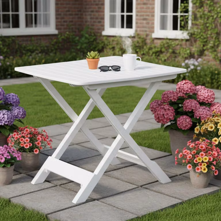 Ruthton - Tavolo da Esterno, 79x72x70h cm Bianco, 4 Posti Italy