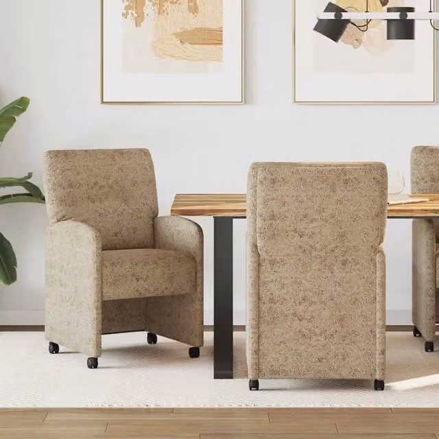 Set di 2 sedie da pranzo moderne vidaXL con ruote e braccioli in ecopelle e tessuto, colore grigio e beige, L/P/H: 57 x 67 x 95 cm