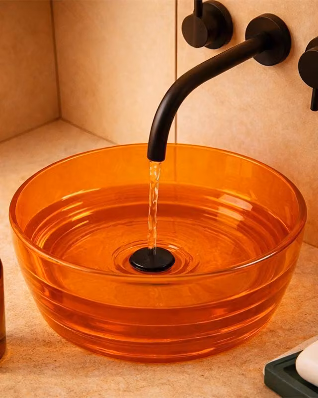 Lavabo 40 cm ciotola da appoggio Ischia in resina ambra