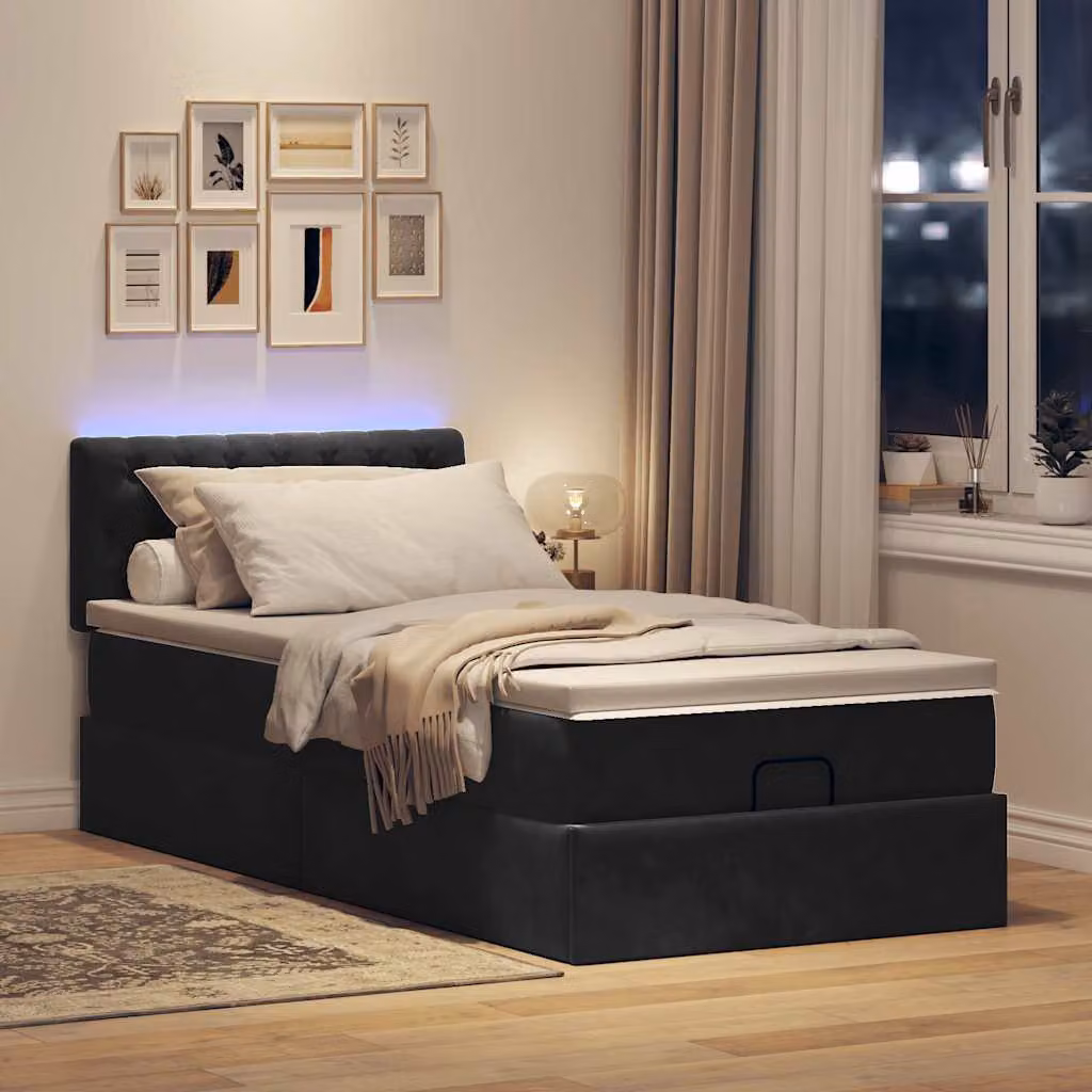 Maison Exclusive - Letto ottomano con materasso e LED nero 80x200 cm velluto
