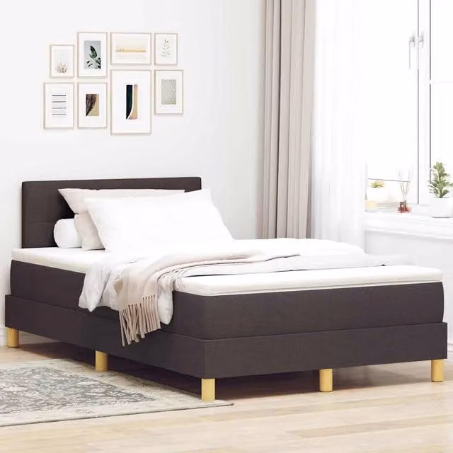 Letto moderno vidaXL in tessuto marrone con illuminazione LED sottostante e porta di ricarica USB, L/P: 120 x 200 cm