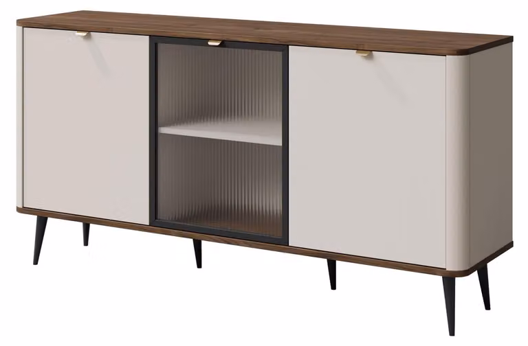 Credenza Marly cassettiera 160x40x82cm colore selezionabile a 3 ante, cashmere / noce