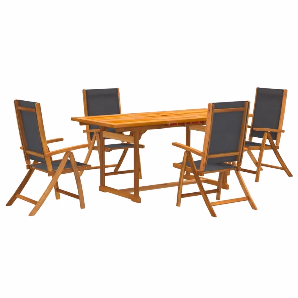 Set Pranzo da Giardino 5pz Legno Massello di Acacia e Textilene