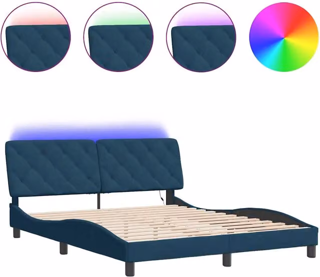 Letto matrimoniale | Letto per adulti | Giroletto con LED senza Materasso Blu 160x200 cm in Velluto
