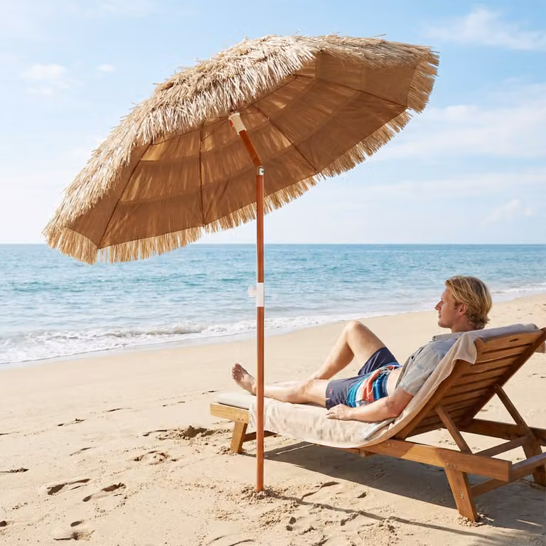 Ombrellone Tiki Hawaiano in Paglia e PP Costway, Ombrellone da Giardino e Spiaggia Portatile, Colore Marrone