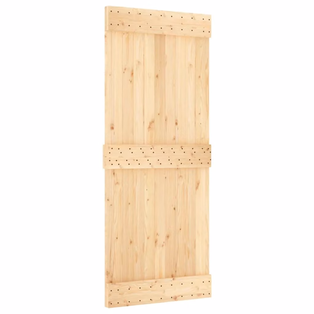 Porta scorrevole minimalista vidaXL NARVIK in legno e acciaio, colore Naturale e Nero, L: 85 cm, H: 210 cm – 2