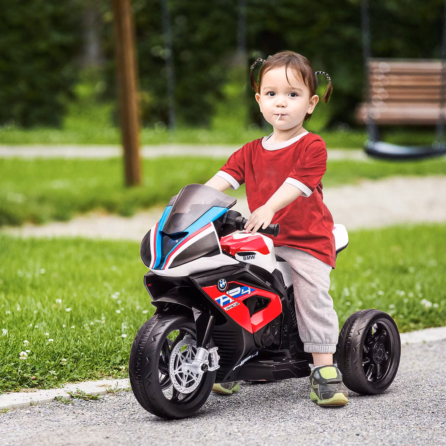 Moto elettrica BMW HP4 per bambini HOMCOM, colore rosso, con luci, musica e pedali, L/P/H: 82.5 x 42 x 54 cm – 2