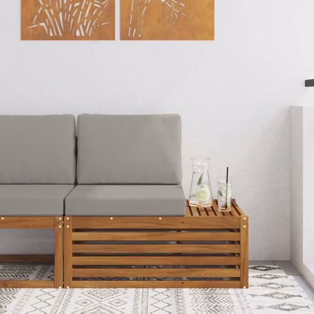 Divano da giardino esterno Finale in legno di acacia con cuscini beige e grigio L: 91 cm, P: 63 cm, H: 73 cm