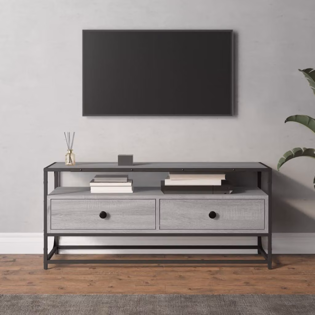 vidaXL Mobile Porta TV Moderno in Legno e Metallo, Grigio, L 100 cm x P 35 cm x H 45 cm