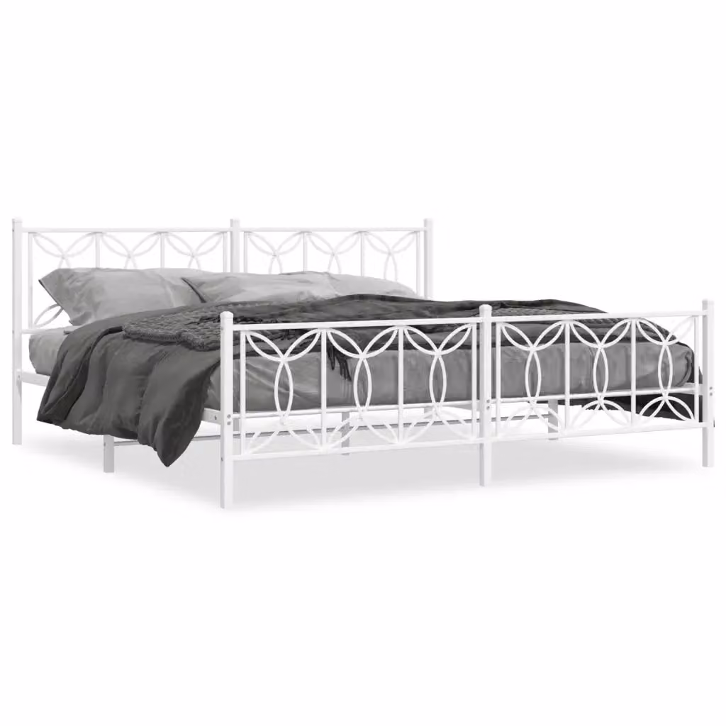 Giroletto vidaXL in metallo bianco con testiera e pediera L: 198 cm, P: 207 cm, H: 90 cm – 2