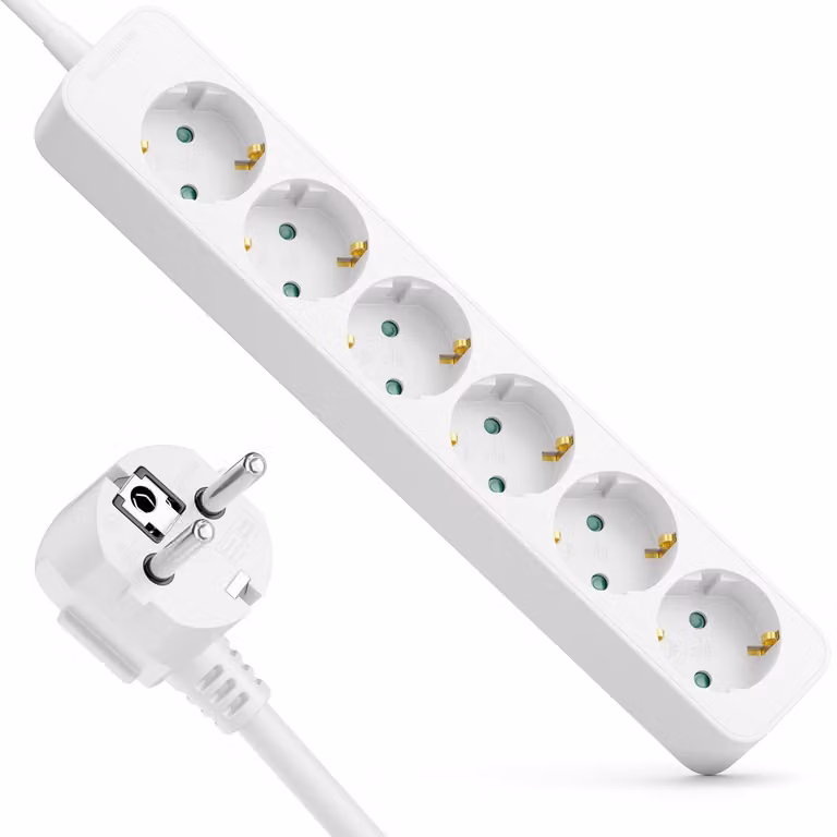 deleyCON, ciabatta multipresa a 6 prese con angolo di 90°, cavo da 3,0 metri, colore bianco – dimensioni 3 M