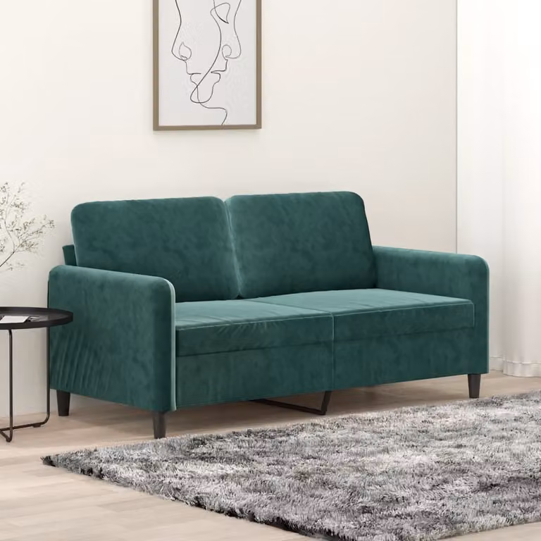 Divano a due posti, colore verde scuro, 140 cm, in velluto