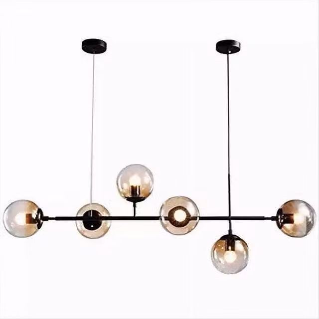 Lampadario a sospensione Trade Shop Traesio con 6 sfere in vetro trasparente e struttura in metallo nero, attacco E27, H: 130 cm, L: 120 cm