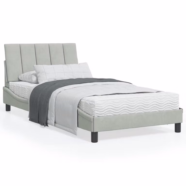 Letto con Materasso Hanko vidaXL in Velluto Grigio Chiaro 100x200 cm