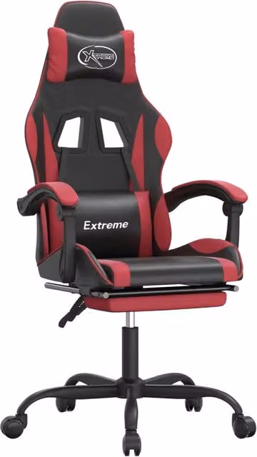 Sedia Gaming Girevole con Poggiapiedi e Riposagliezza Nero e Rosso in Similpelle