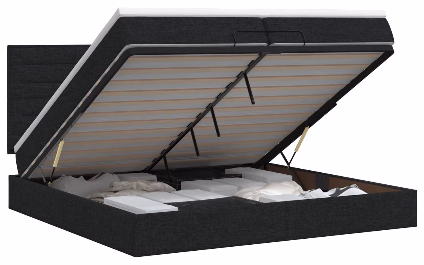 Pouf ottomano con materasso, colore nero, dimensioni 200 x 200 cm, rivestito in tessuto